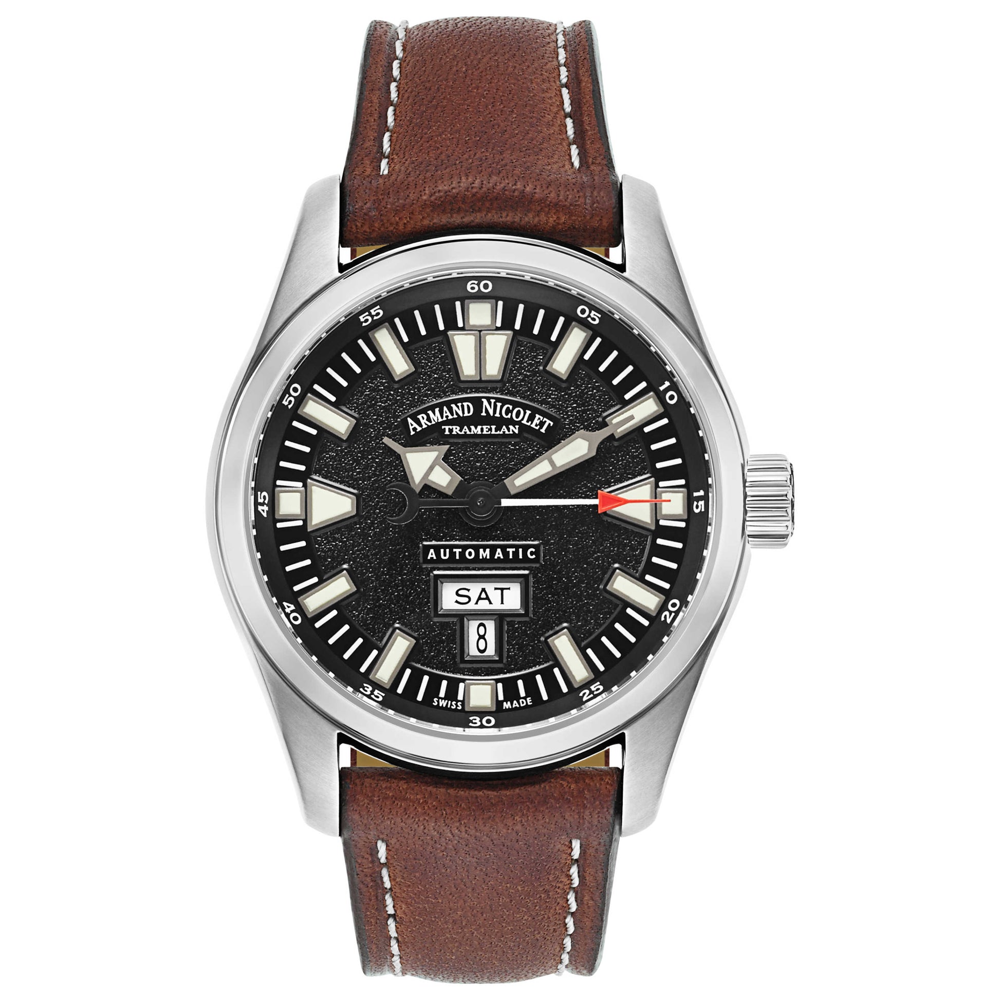 Front view of Armand Nicolet M02 Men's Automatic Watch 9640M-NR-PK2420MR