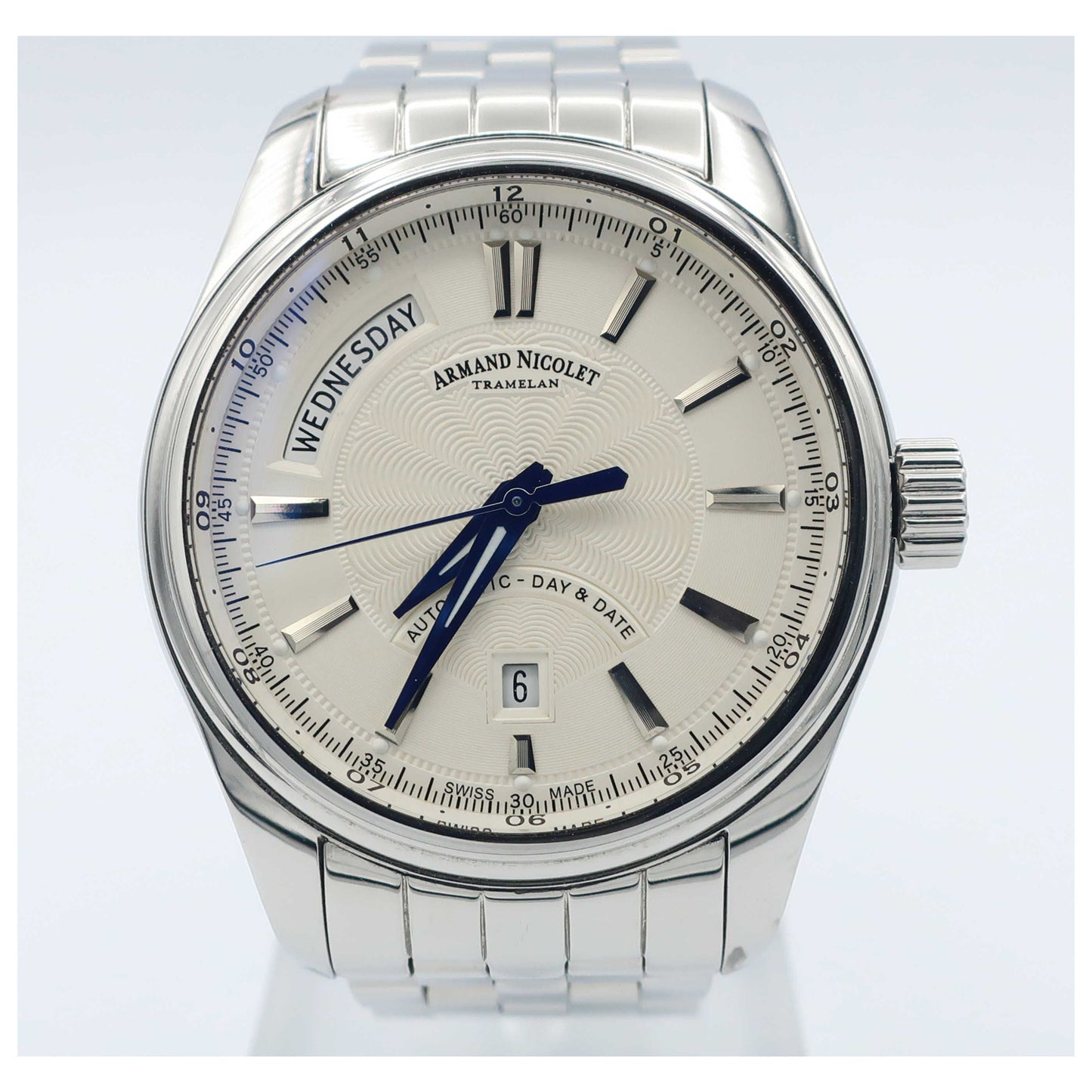 Front view of Armand Nicolet M02 Men's Automatic Watch 9641A-AG-M9140-PO