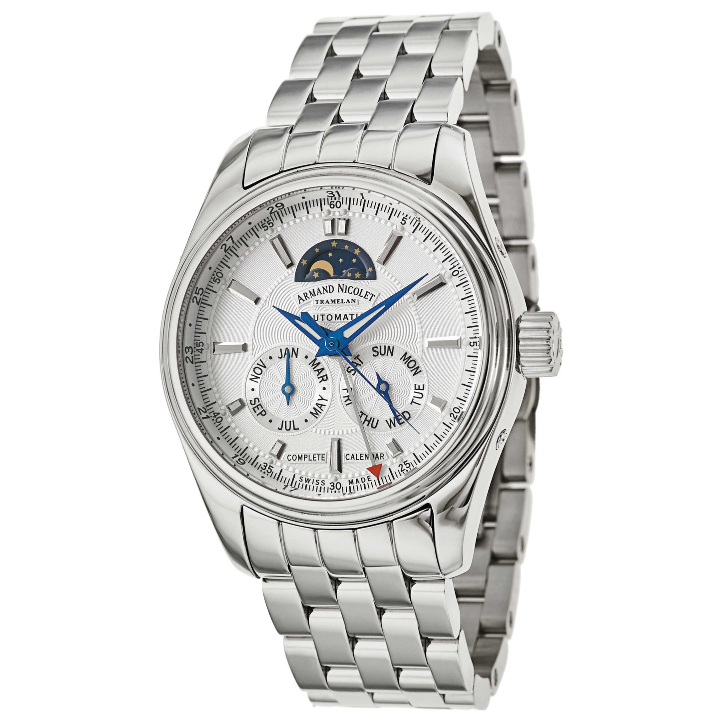 Front view of Armand Nicolet M02 Men's Automatic Watch 9642B-2-AG-M9140