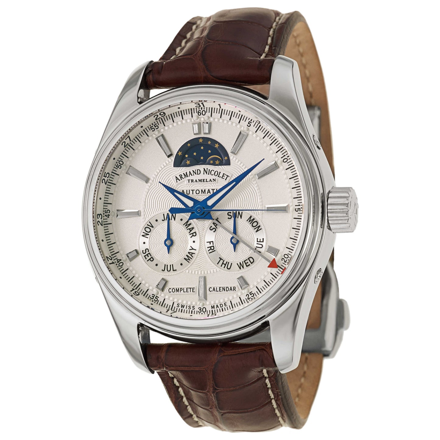 Front view of Armand Nicolet M02 Men's Automatic Watch 9642B-2-AG-P974MR2