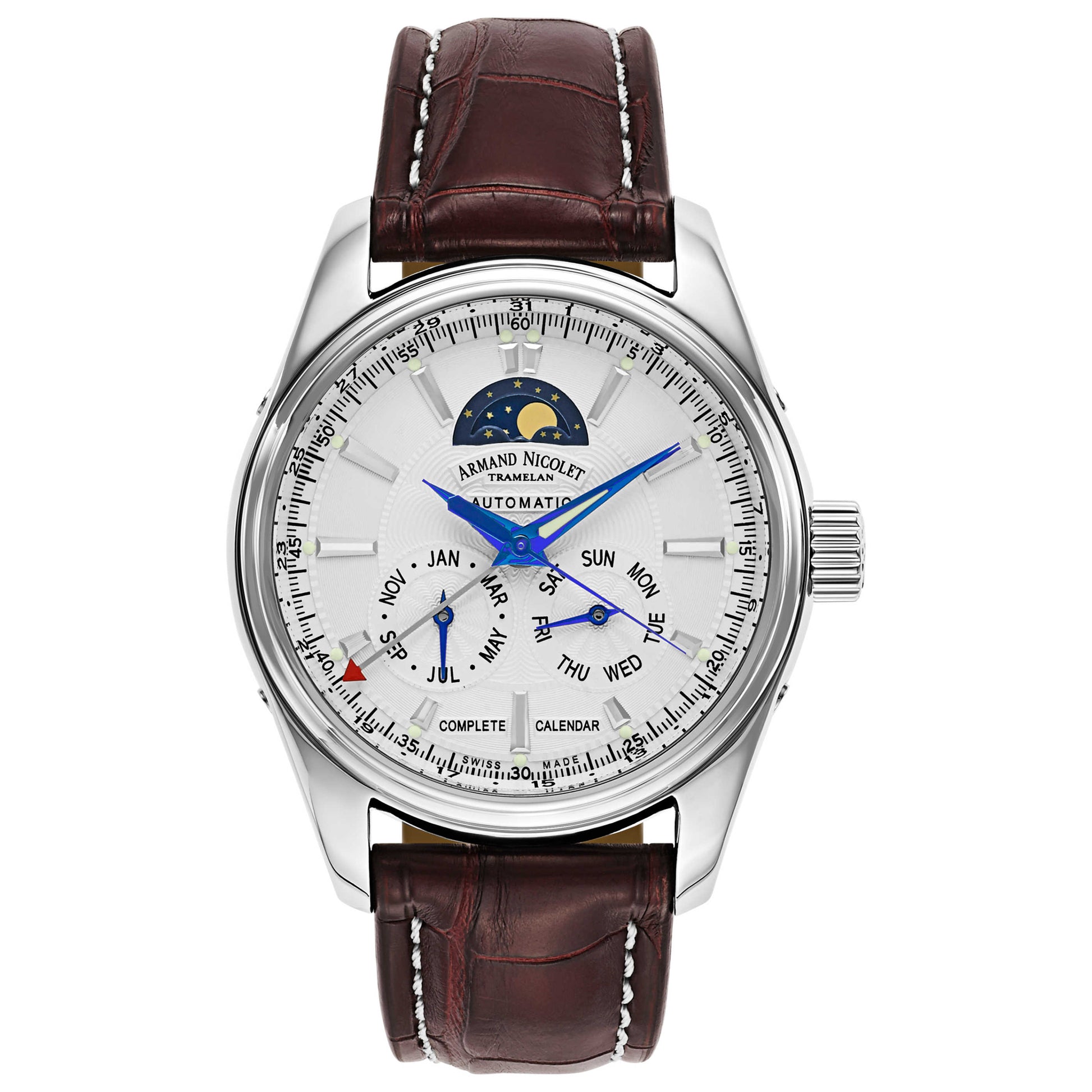 Front view of Armand Nicolet M02 Men's Automatic Watch 9642B-AG-P974MR2
