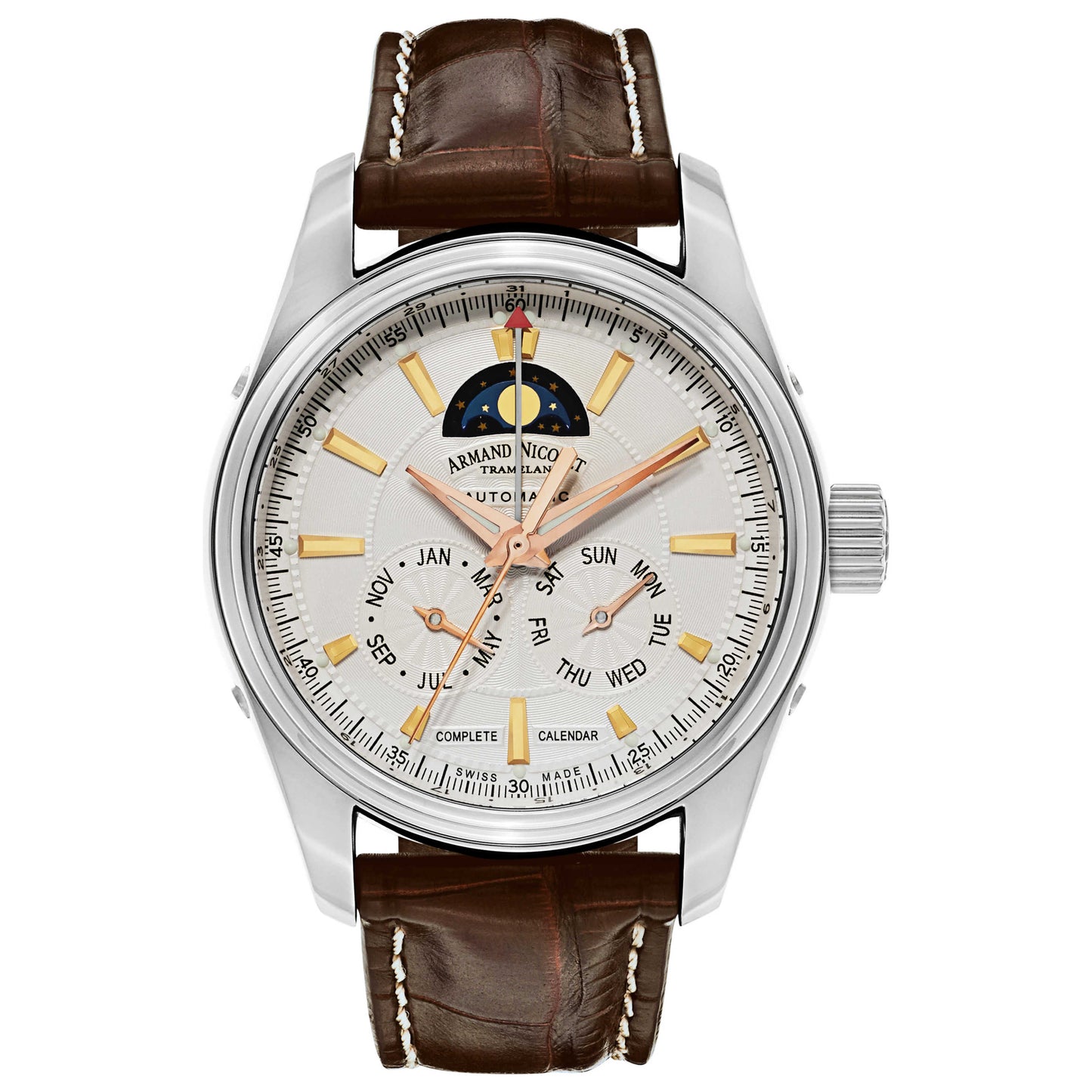 Front view of Armand Nicolet M02 Men's Automatic Watch 9642B-AS-P974MR2