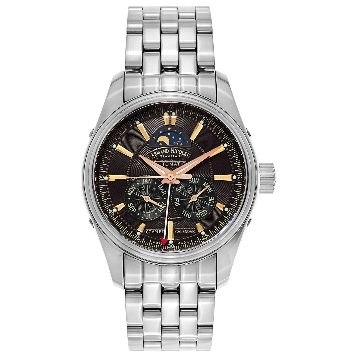 Front view of Armand Nicolet M02 Men's Automatic Watch 9642B-NS-M9140
