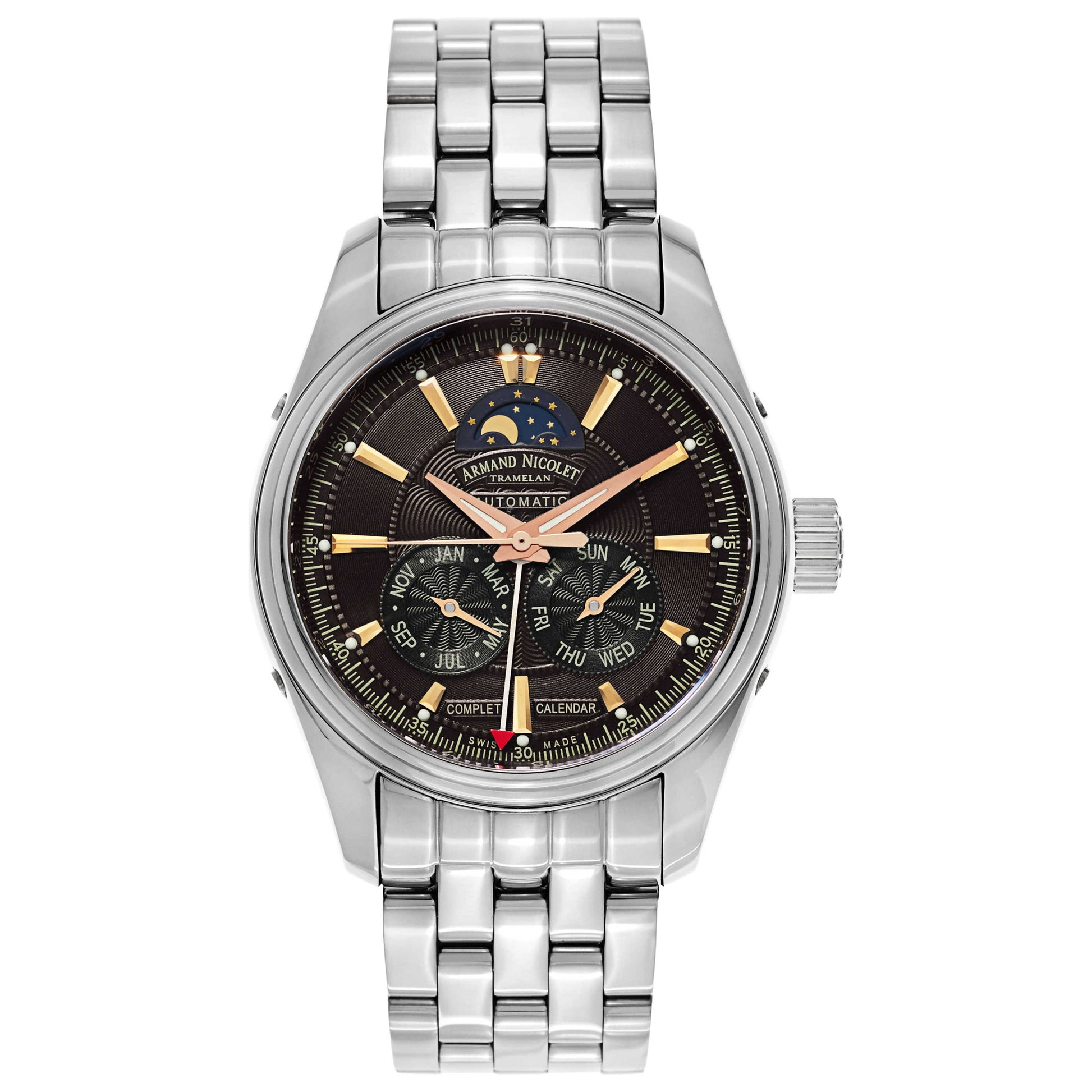 Front view of Armand Nicolet M02 Men's Automatic Watch 9642B-NS-M9140