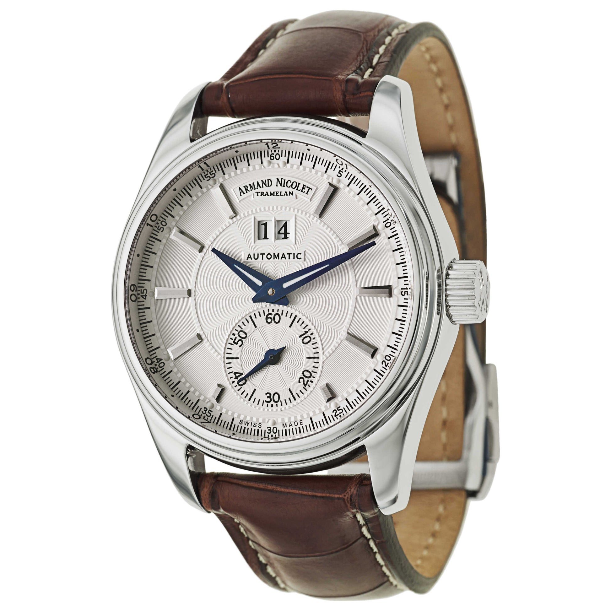 Front view of Armand Nicolet M02 Men's Automatic Watch 9646A-2-AG-P974MR2