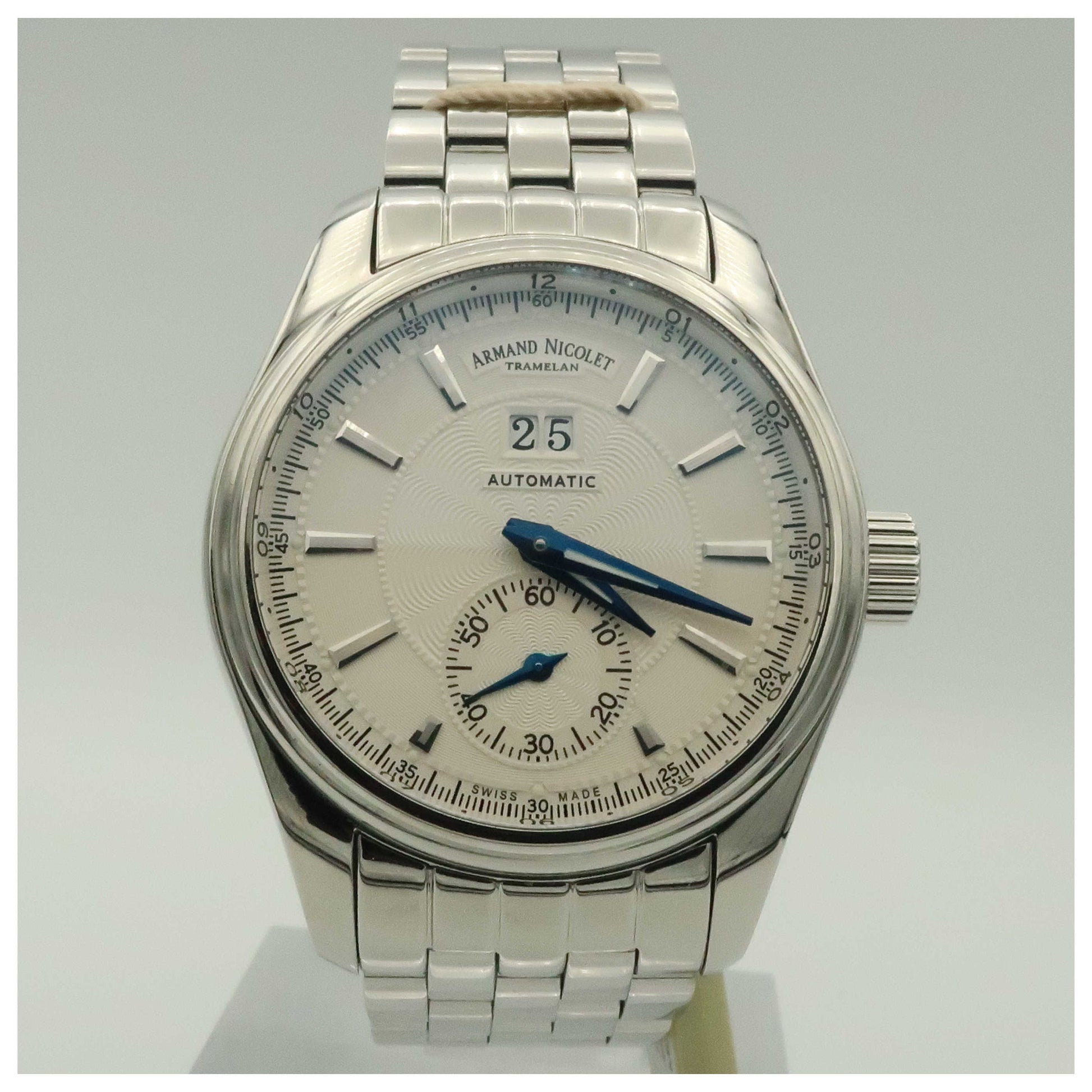 Front view of Armand Nicolet M02 Men's Automatic Watch 9646A-AG-M9140-SDV