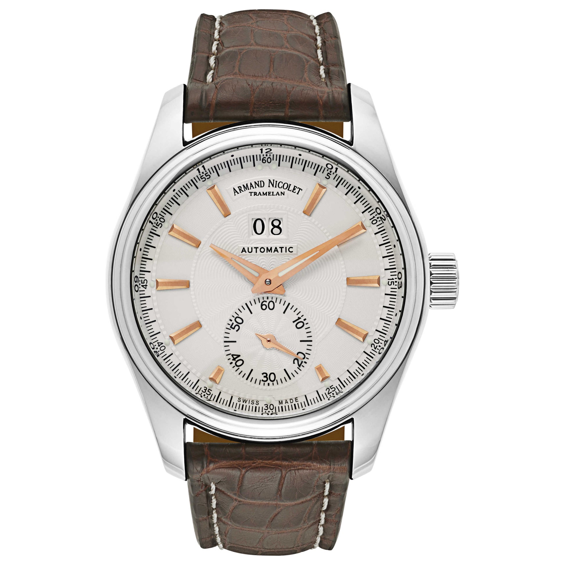 Front view of Armand Nicolet M02 Men's Automatic Watch 9646A-AS-P974MR2