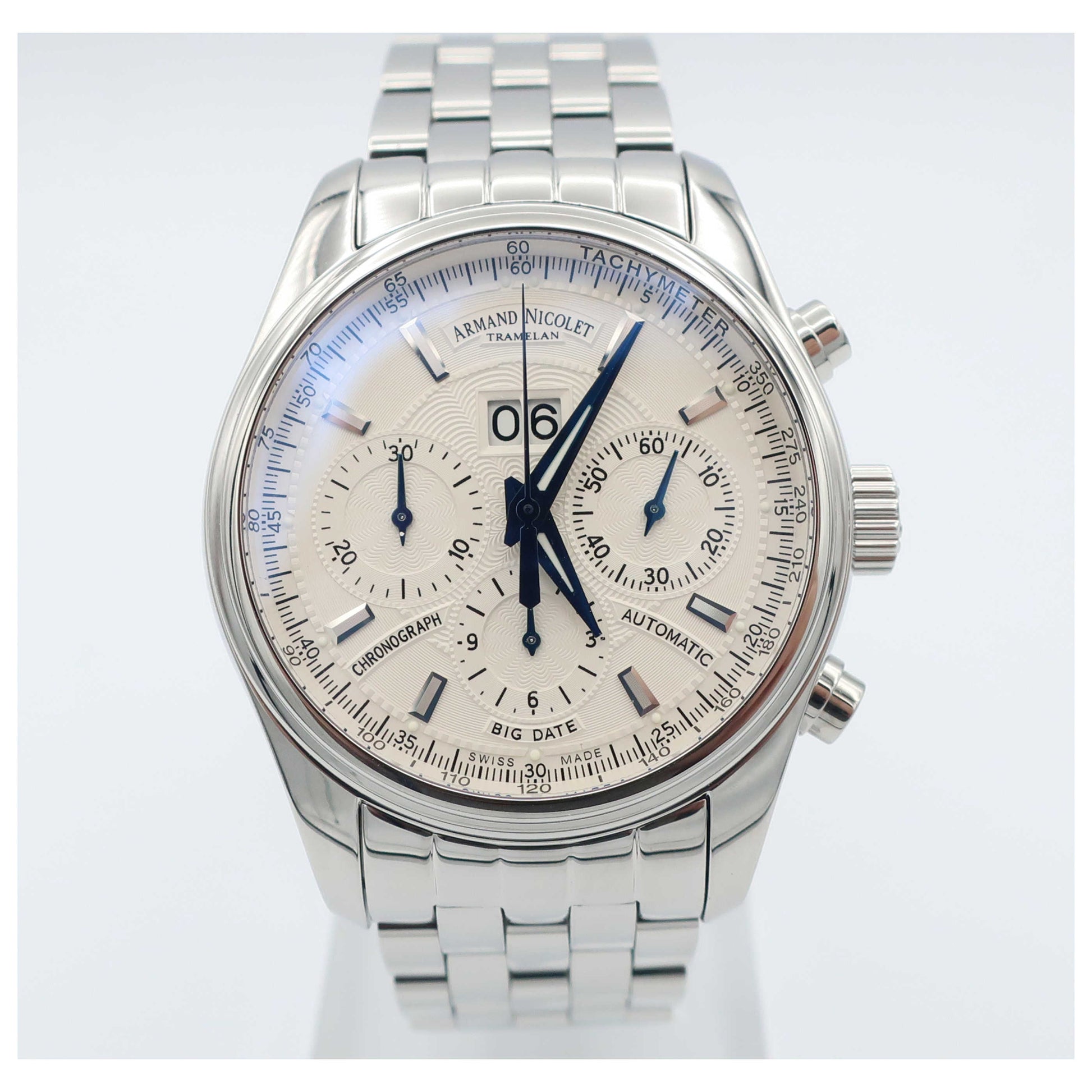 Front view of Armand Nicolet M02 Men's Automatic Watch 9648A-AG-M9140-SD