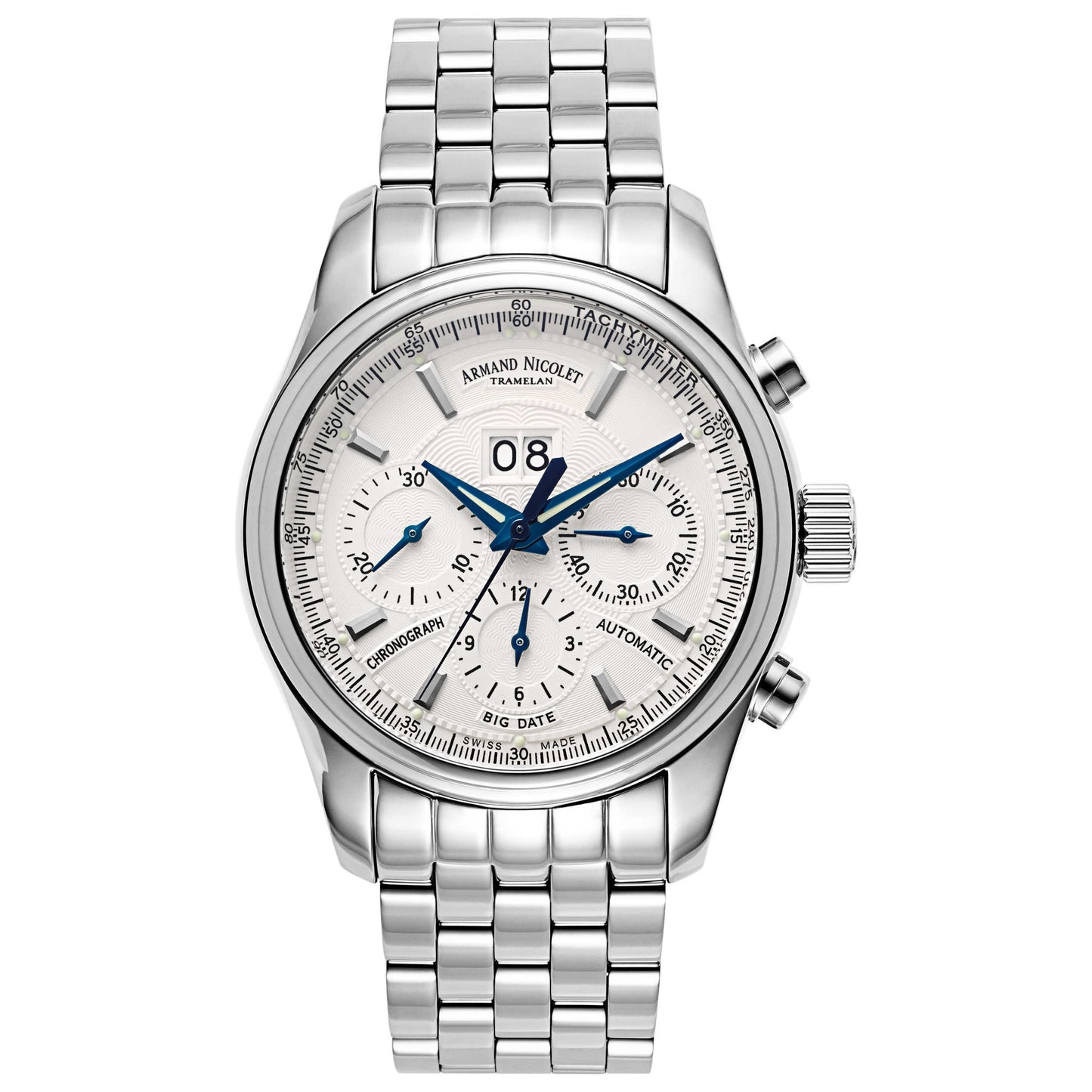 Front view of Armand Nicolet M02 Men's Automatic Watch 9648A-AG-M9140