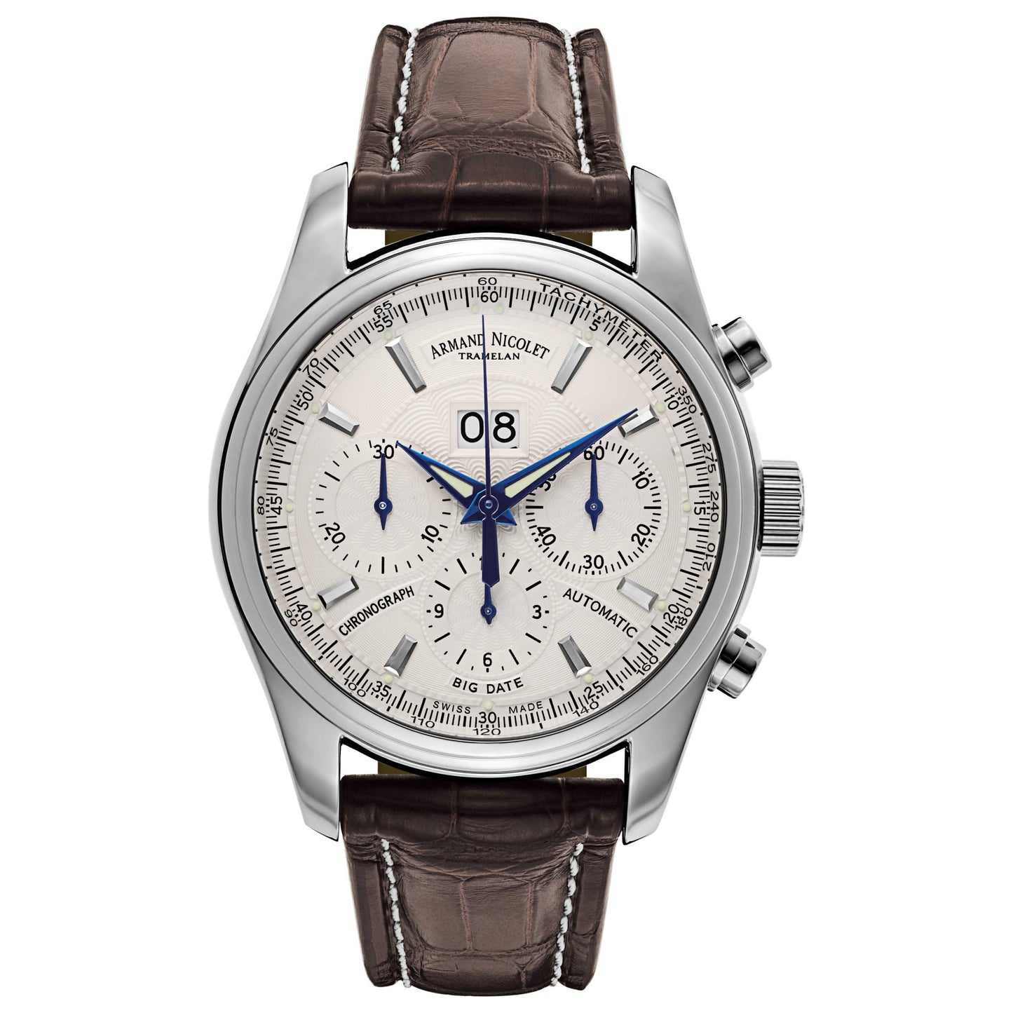 Front view of Armand Nicolet M02 Men's Automatic Watch 9648A-AG-P974MR2