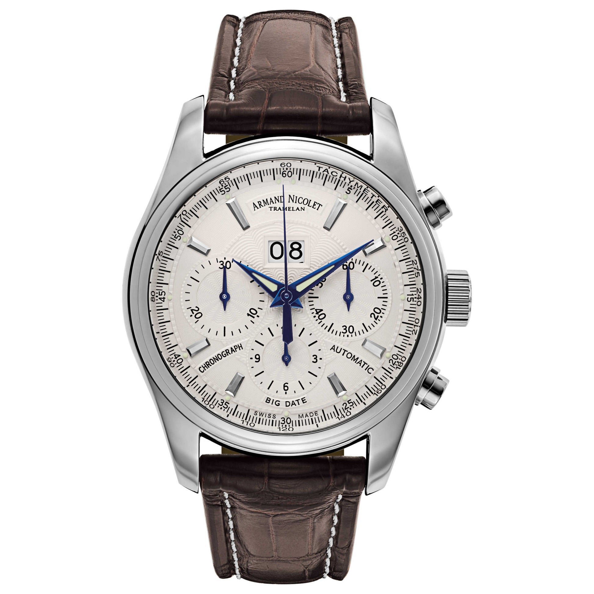 Front view of Armand Nicolet M02 Men's Automatic Watch 9648A-AG-P974MR2