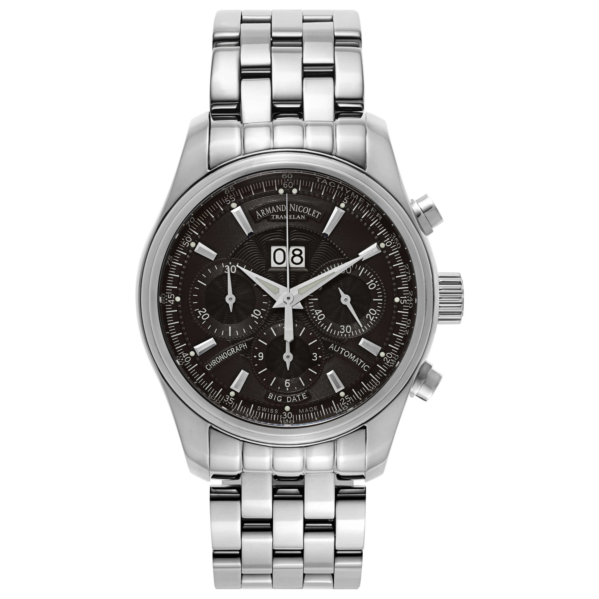 Front view of Armand Nicolet M02 Men's Automatic Watch 9648A-NR-M9140