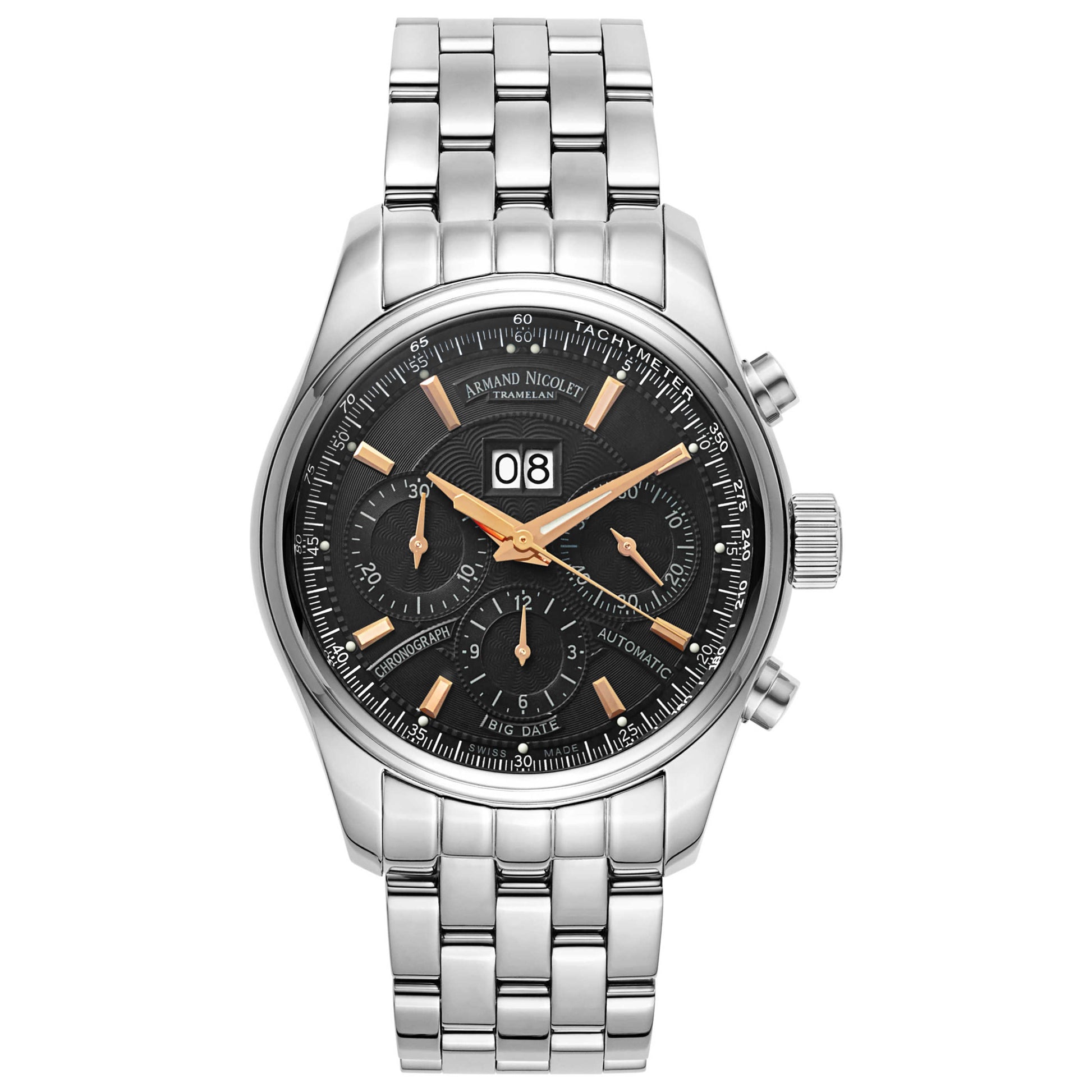 Front view of Armand Nicolet M02 Men's Automatic Watch 9648A-NS-M9140