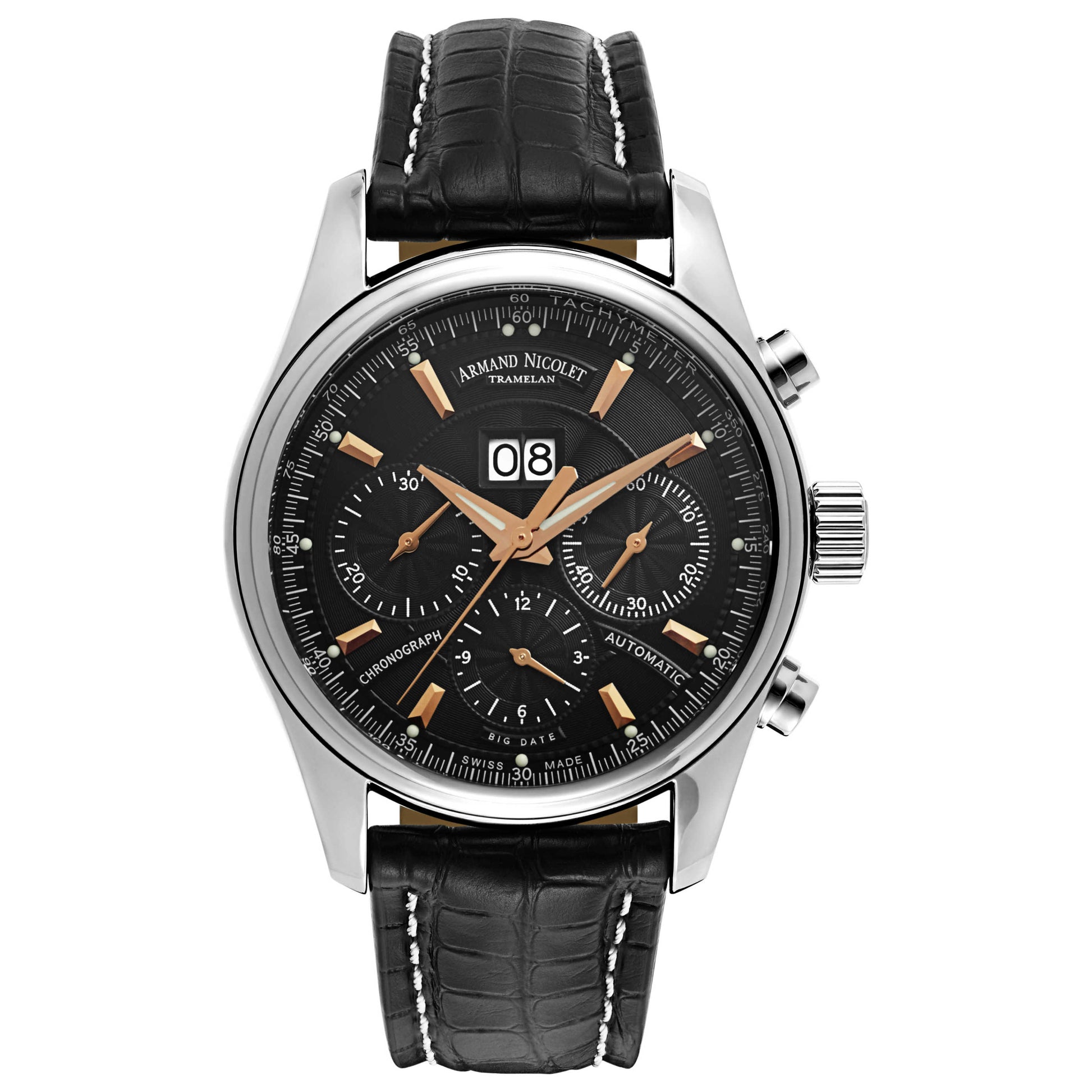 Front view of Armand Nicolet M02 Men's Automatic Watch 9648A-NS-P974NR2