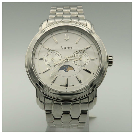 Front view of Bulova Moon Phase Men's Quartz Watch 96C34-PO