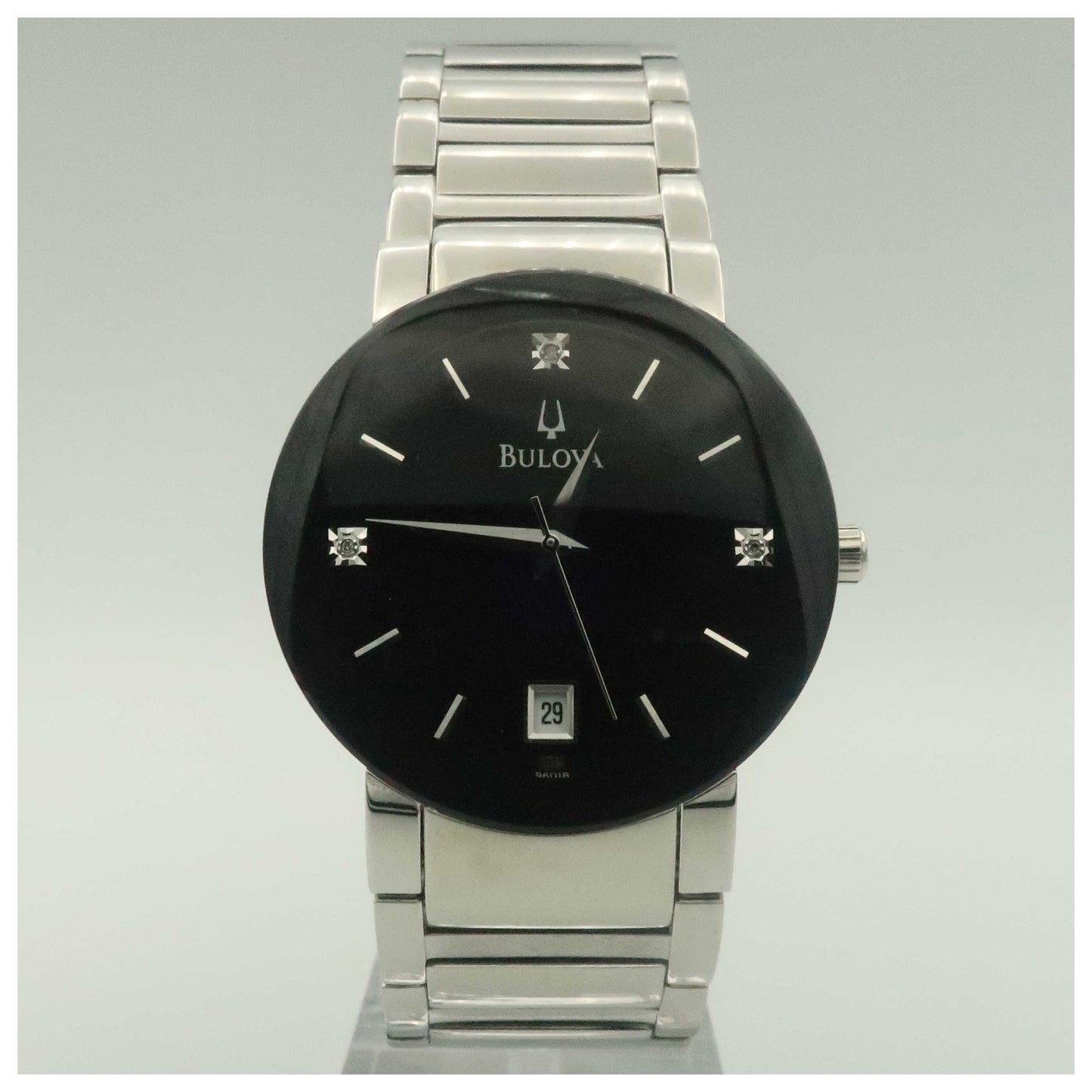 Front view of Bulova Diamonds Men's Japanese Quartz (Battery-Powered) Watch 96D18-PO