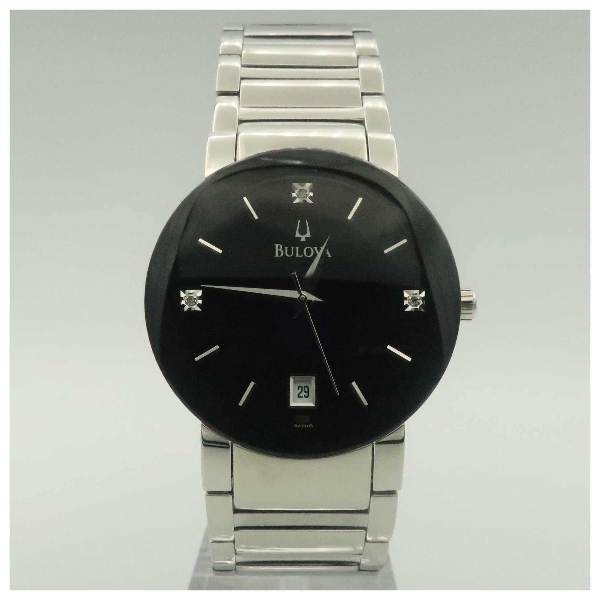 Front view of Bulova Diamonds Men's Japanese Quartz (Battery-Powered) Watch 96D18-PO