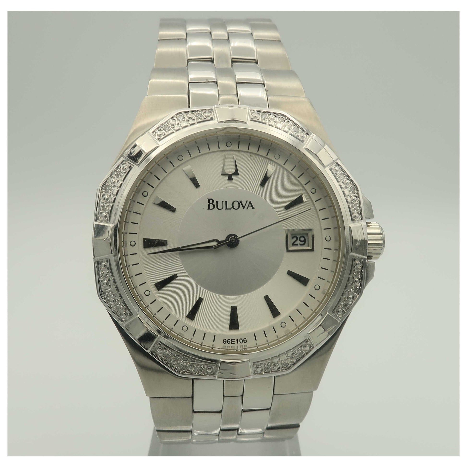 Front view of Bulova Diamonds Men's Quartz Watch 96E106-SDV