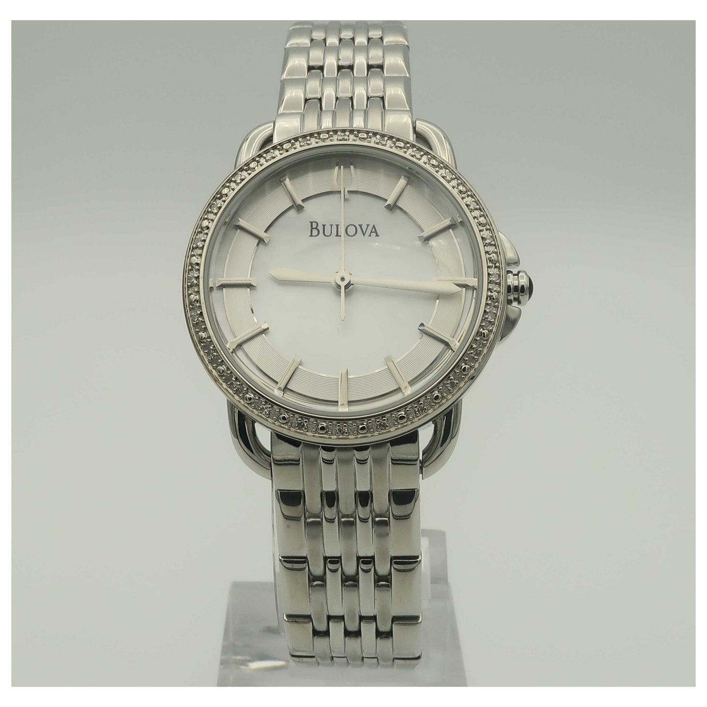 Front view of Bulova Diamonds Women's Japanese Quartz (Battery-Powered) Watch 96R146-PO