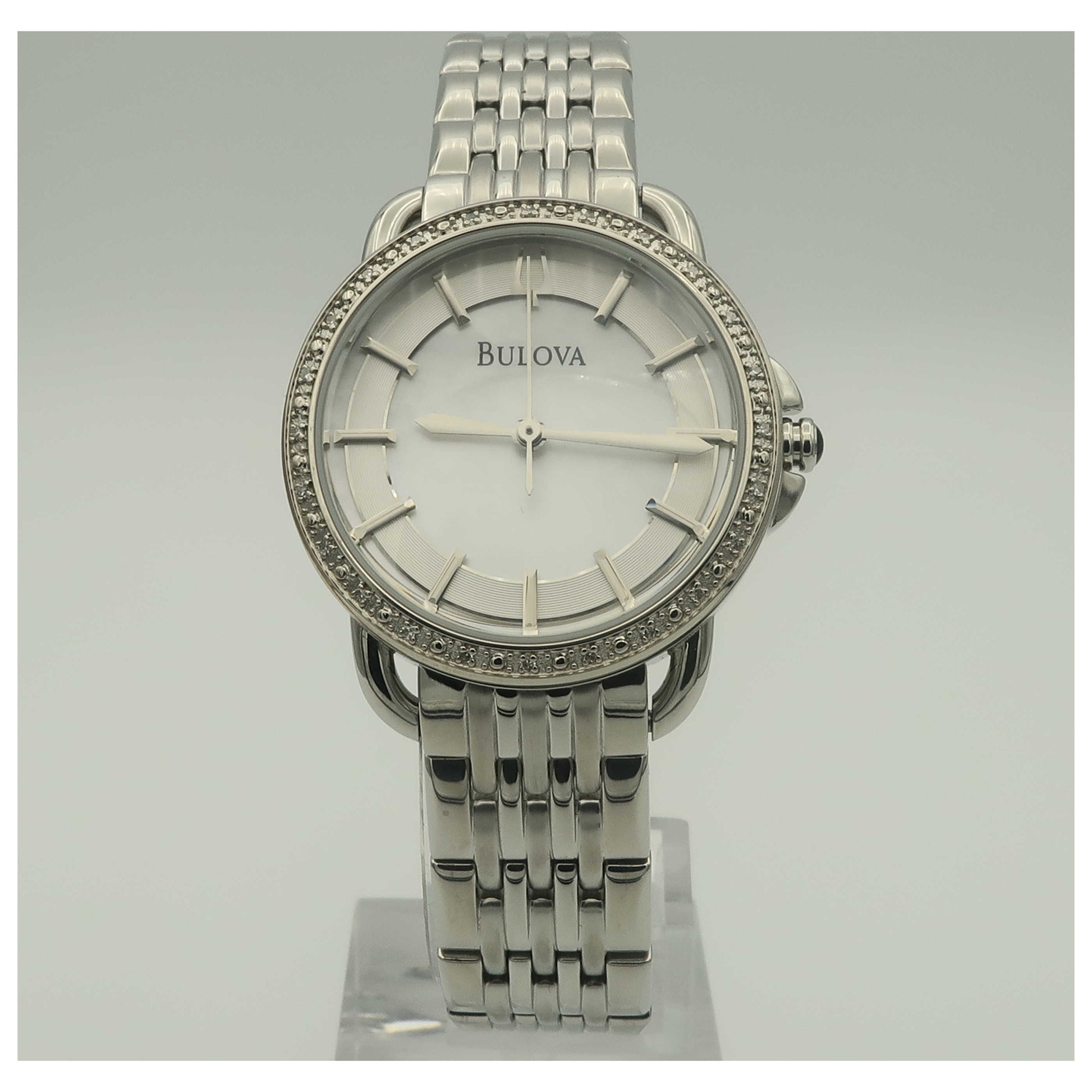 Front view of Bulova Diamonds Women's Japanese Quartz (Battery-Powered) Watch 96R146-PO