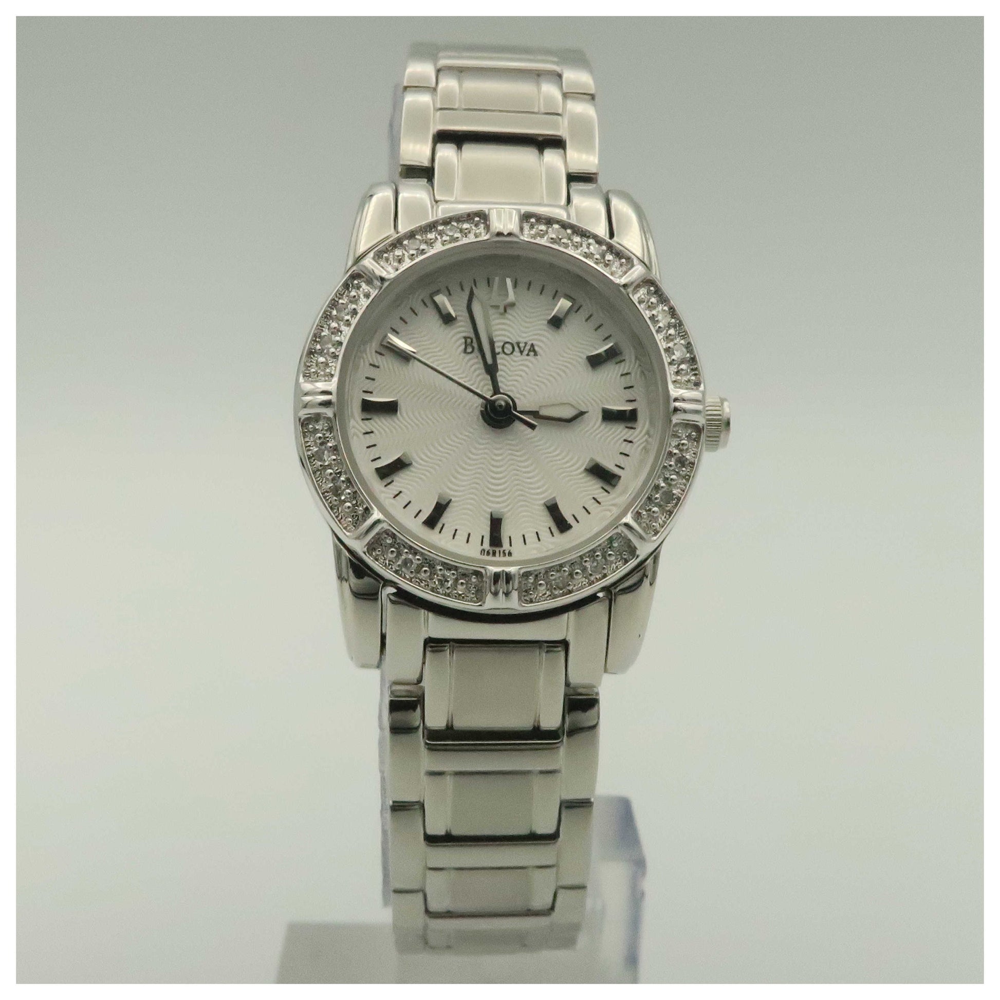 Front view of Bulova Diamonds Women's Japanese Quartz (Battery-Powered) Watch 96R156-PO