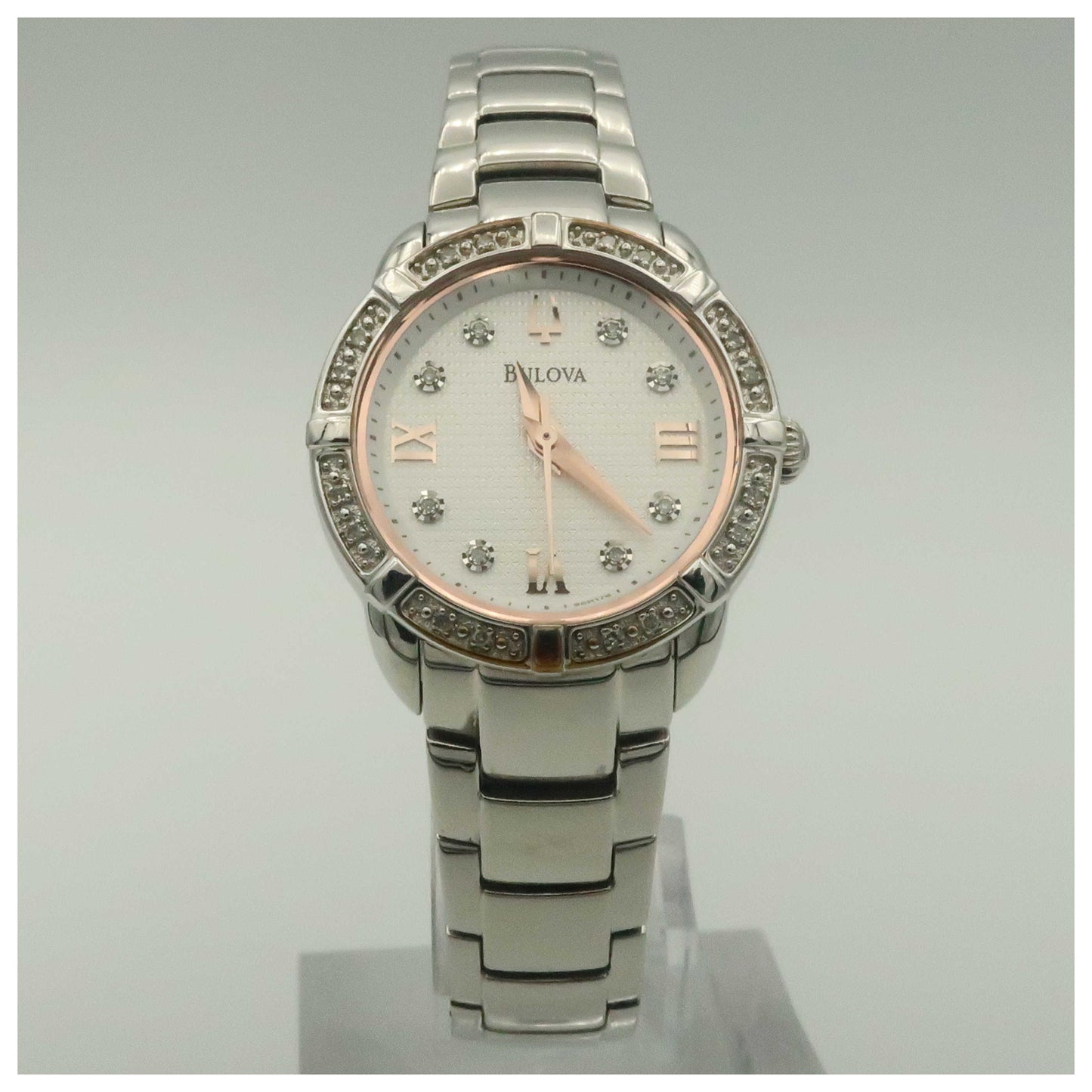 Front view of Bulova Diamonds Women's Japanese Quartz (Battery-Powered) Watch 96R176-PO