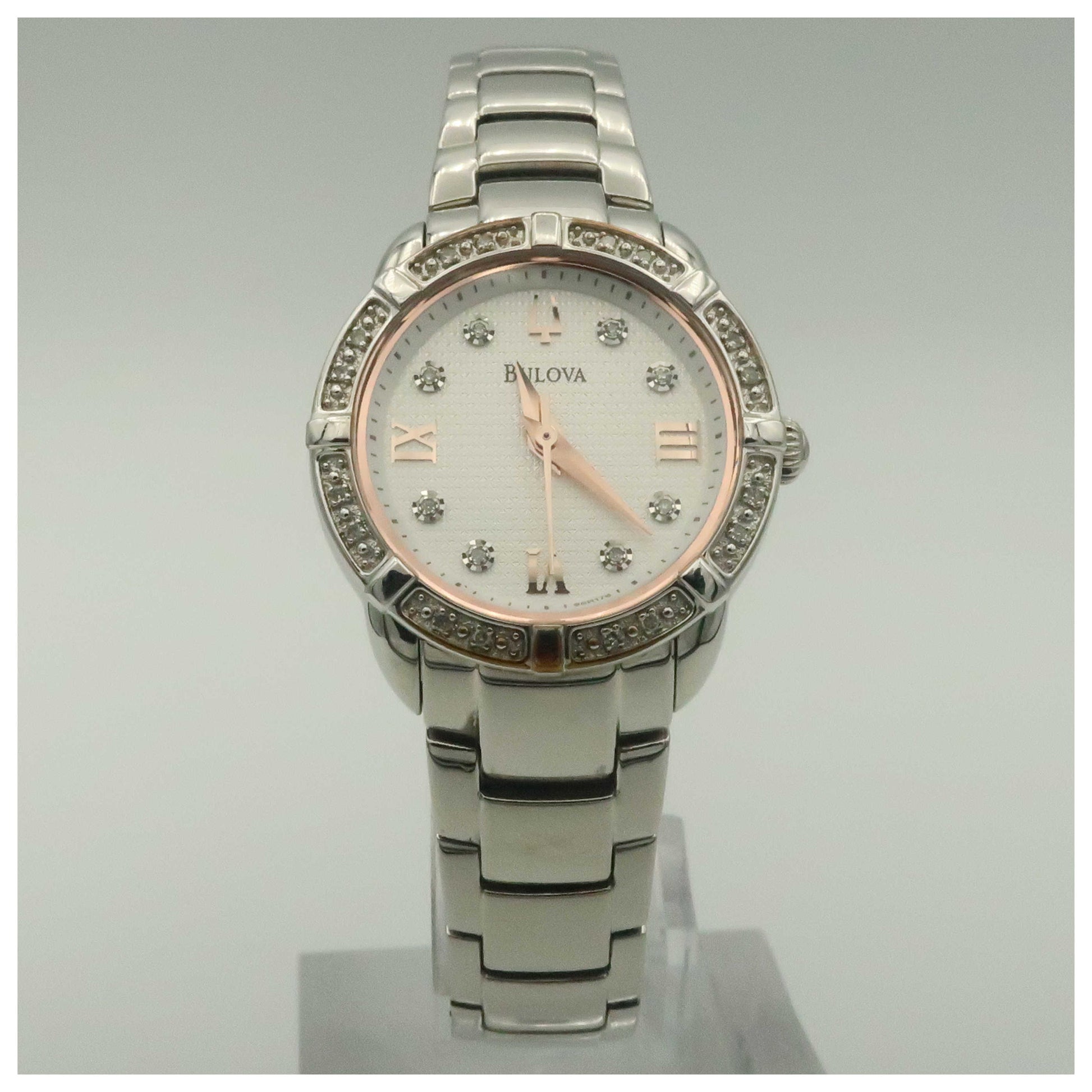 Front view of Bulova Diamonds Women's Japanese Quartz (Battery-Powered) Watch 96R176-PO