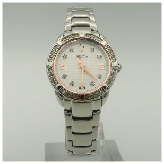 Front view of Bulova Diamonds Women's Japanese Quartz (Battery-Powered) Watch 96R176-PO