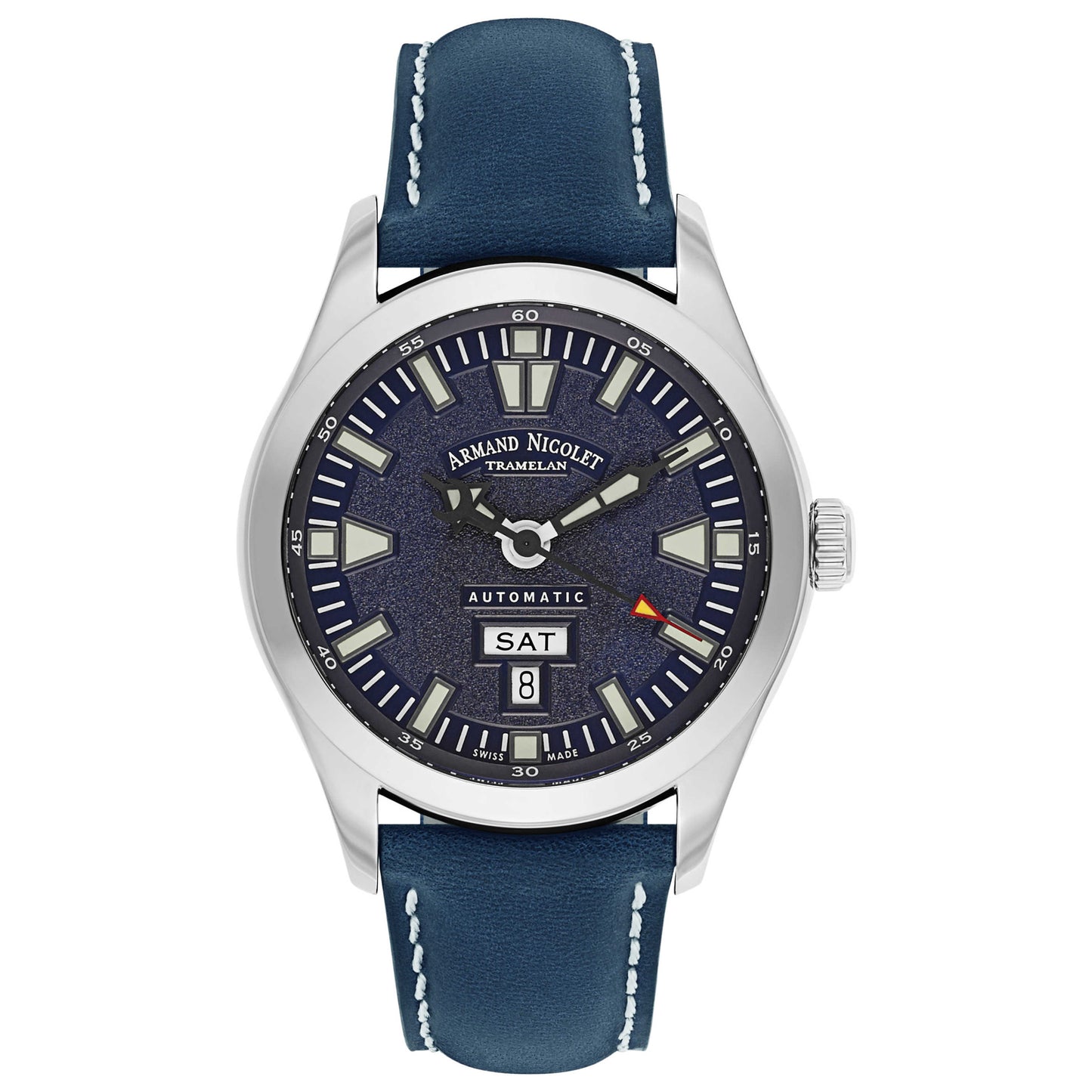 Front view of Armand Nicolet M02 Men's Automatic Watch 9740M-BU-P140BU2