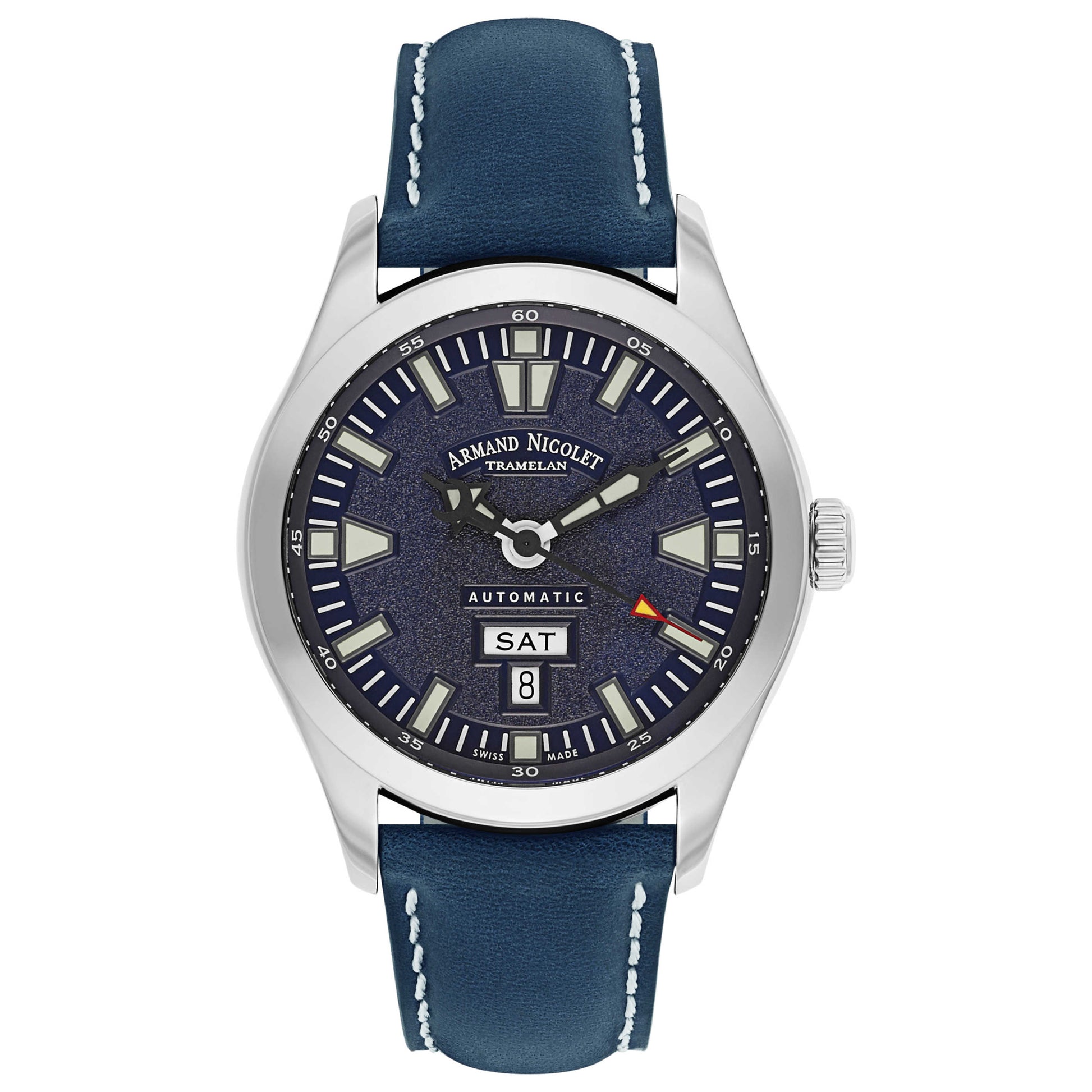 Front view of Armand Nicolet M02 Men's Automatic Watch 9740M-BU-P140BU2