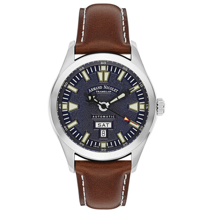 Front view of Armand Nicolet M02 Men's Automatic Watch 9740M-BU-P140MR2