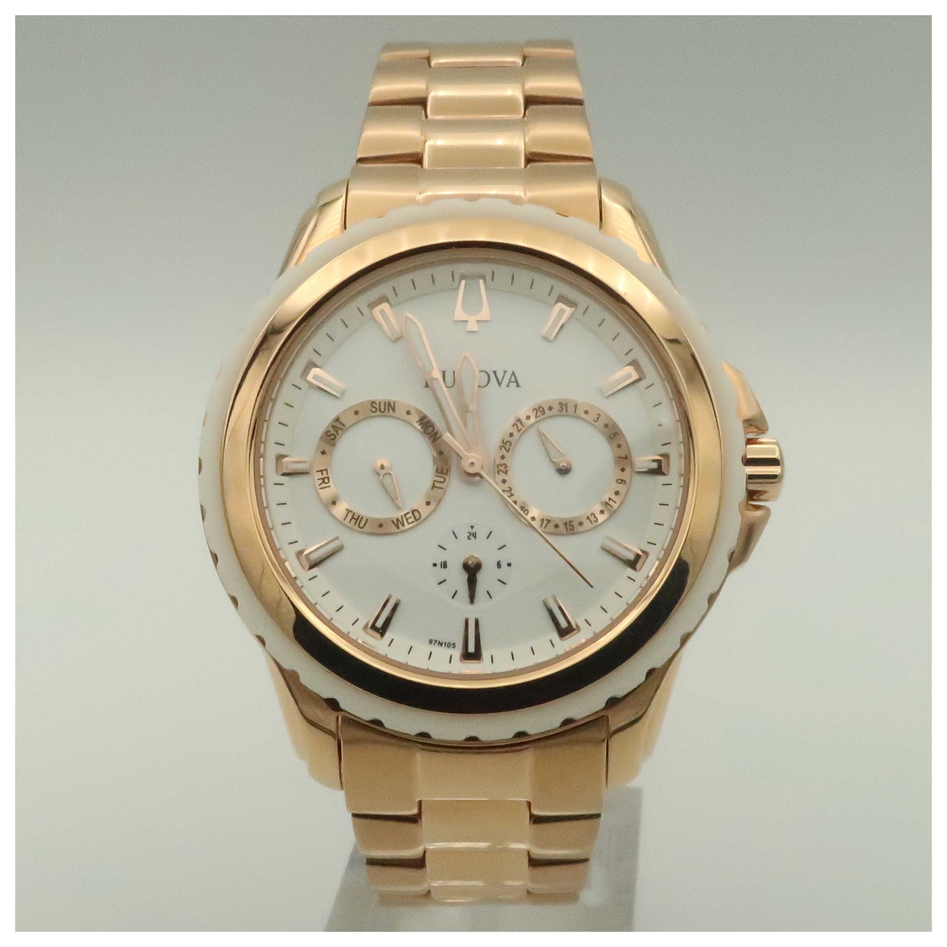 Front view of Bulova Marine Star Women's Japanese Quartz (Battery-Powered) Watch 97N105-PO