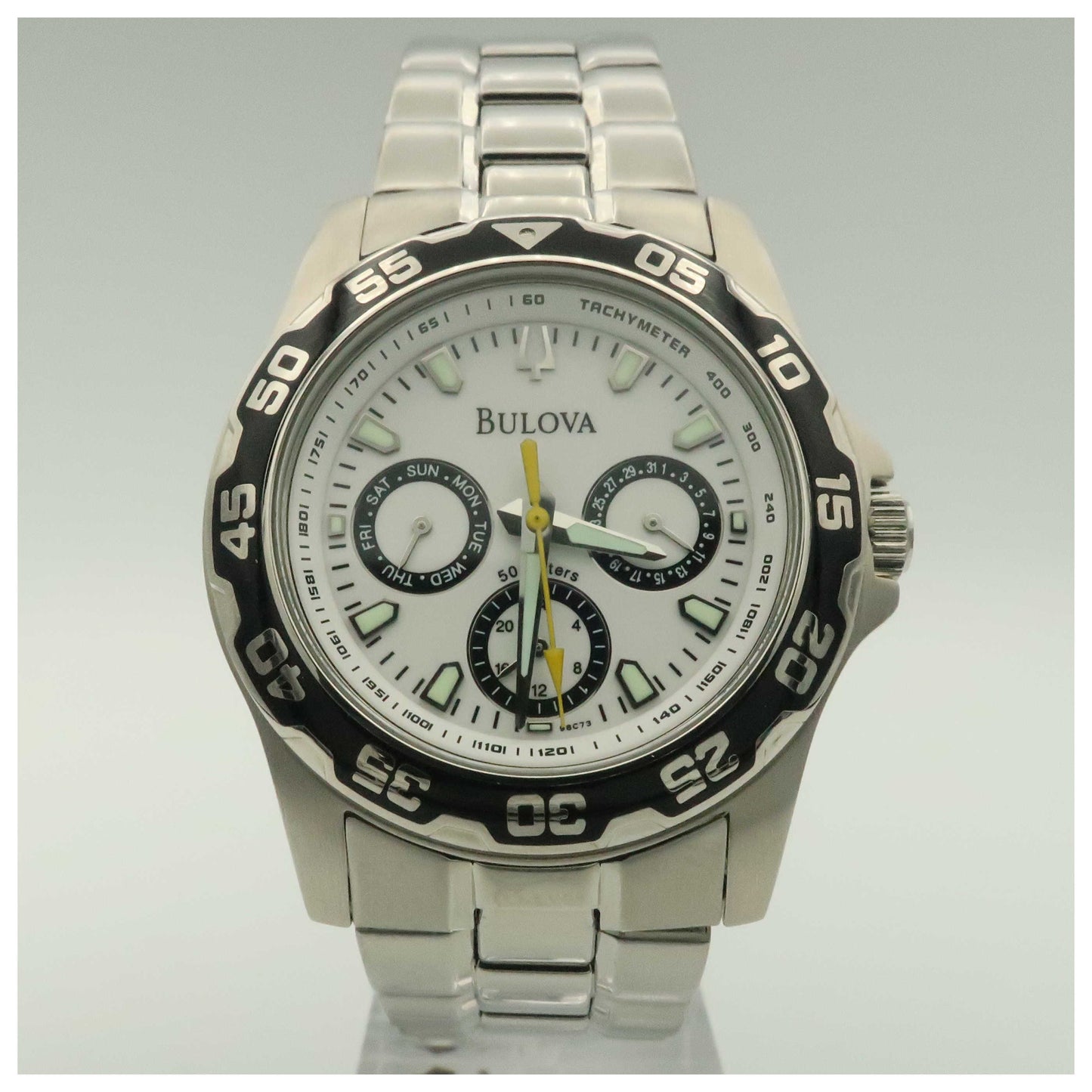 Front view of Bulova Day Date Men's Quartz Watch 98C73-SDV