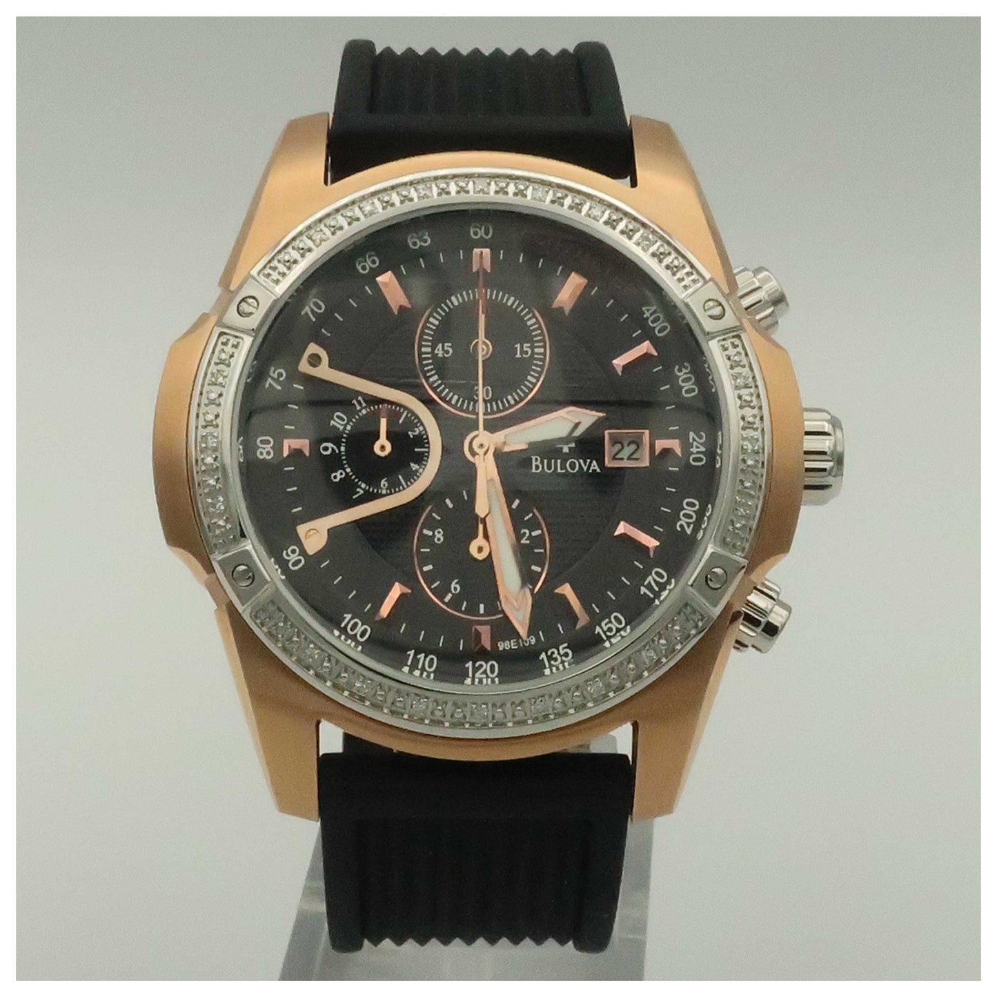 Front view of Bulova Diamonds Men's Quartz Watch 98E109-PO