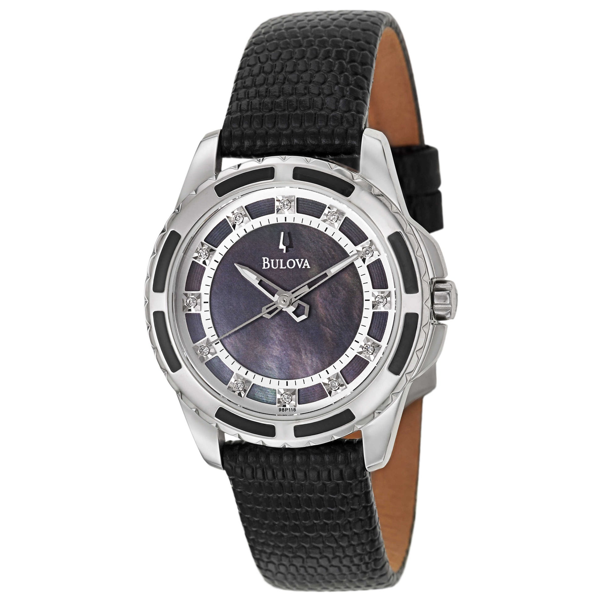 Front view of Bulova Diamonds Women's Japanese Quartz (Battery-Powered) Watch 98P118