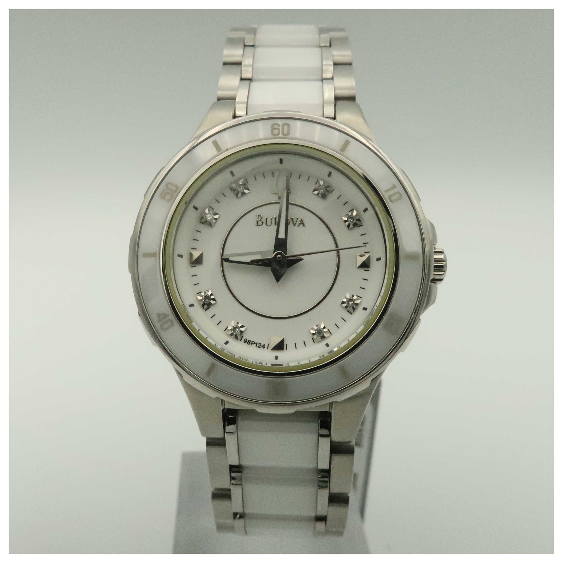 Front view of Bulova Diamonds Women's Japanese Quartz (Battery-Powered) Watch 98P124-PO