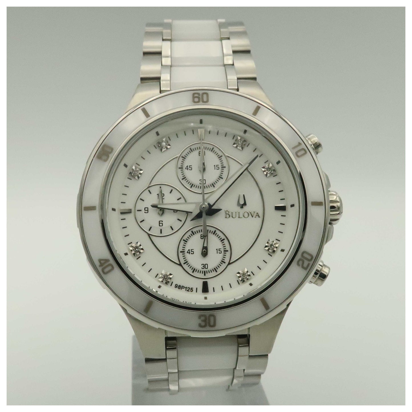 Front view of Bulova Diamonds Women's Japanese Quartz (Battery-Powered) Watch 98P125-SDV