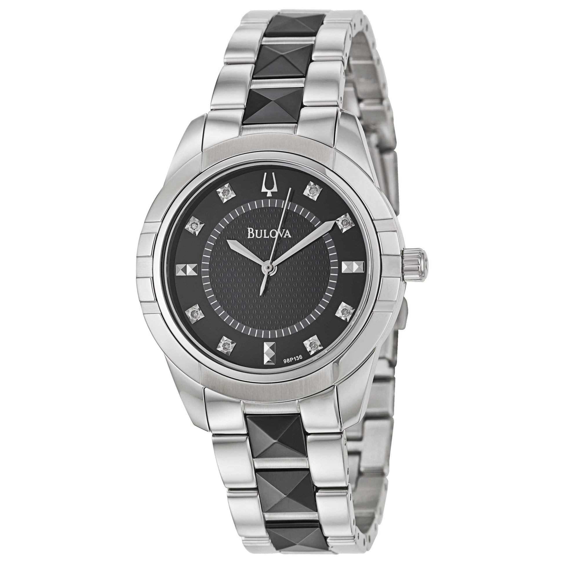 Front view of Bulova Diamonds Women's Japanese Quartz (Battery-Powered) Watch 98P136