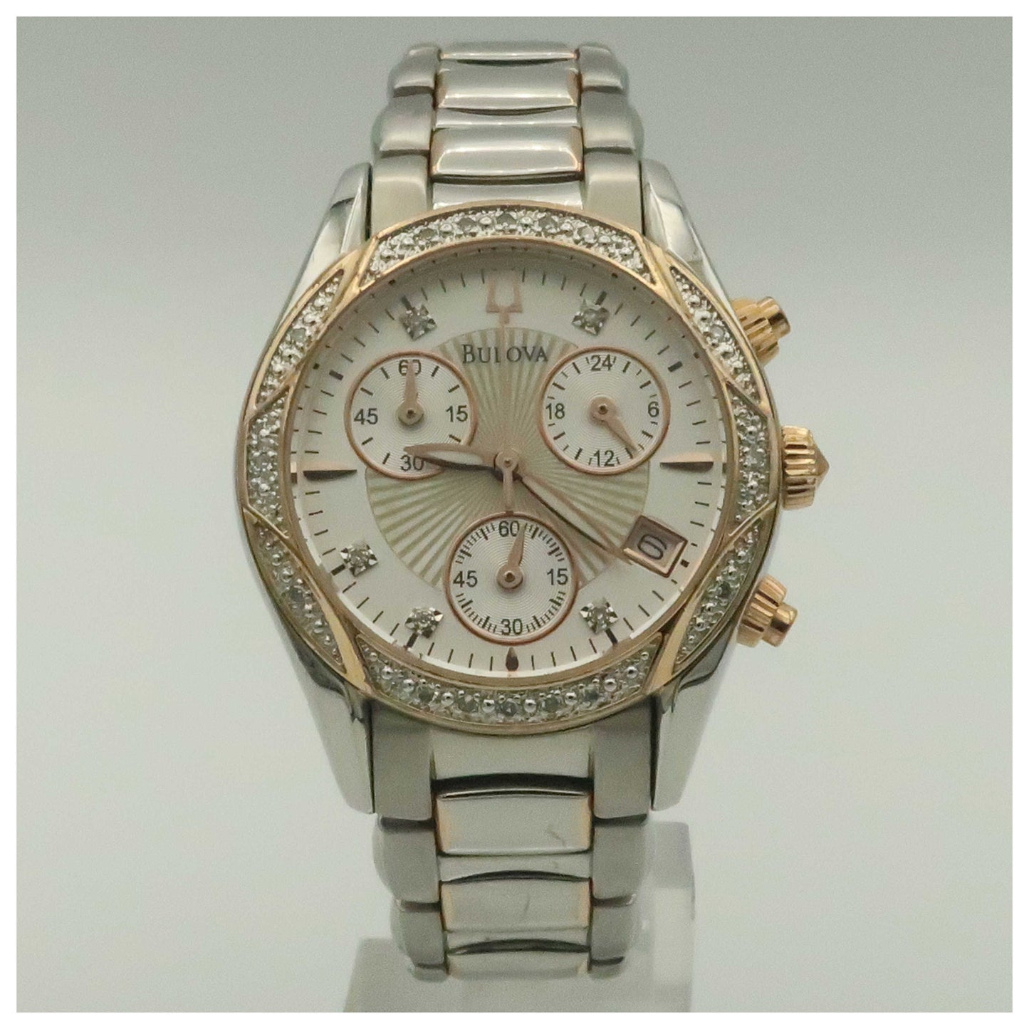 Front view of Bulova Diamonds Women's Japanese Quartz (Battery-Powered) Watch 98R149-PO