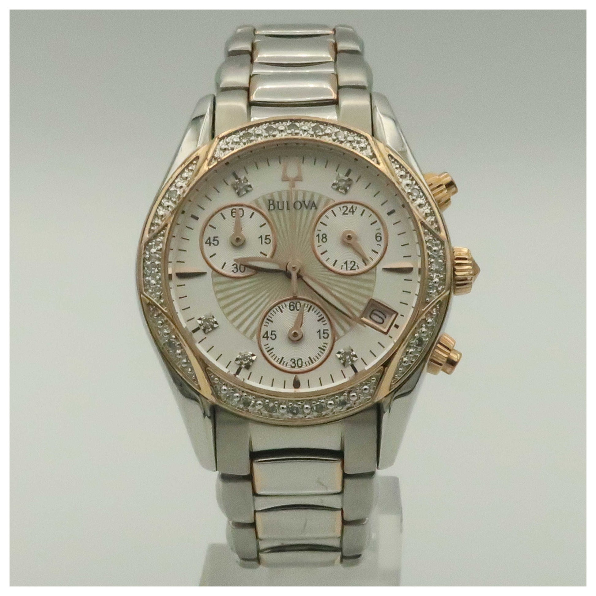 Front view of Bulova Diamonds Women's Japanese Quartz (Battery-Powered) Watch 98R149-PO