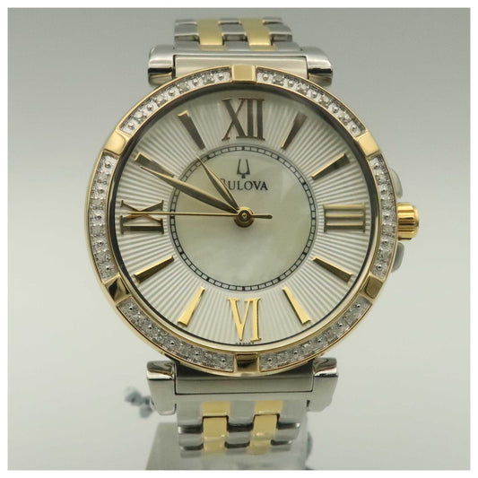 Front view of Bulova Diamonds Women's Japanese Quartz (Battery-Powered) Watch 98R167-PO2