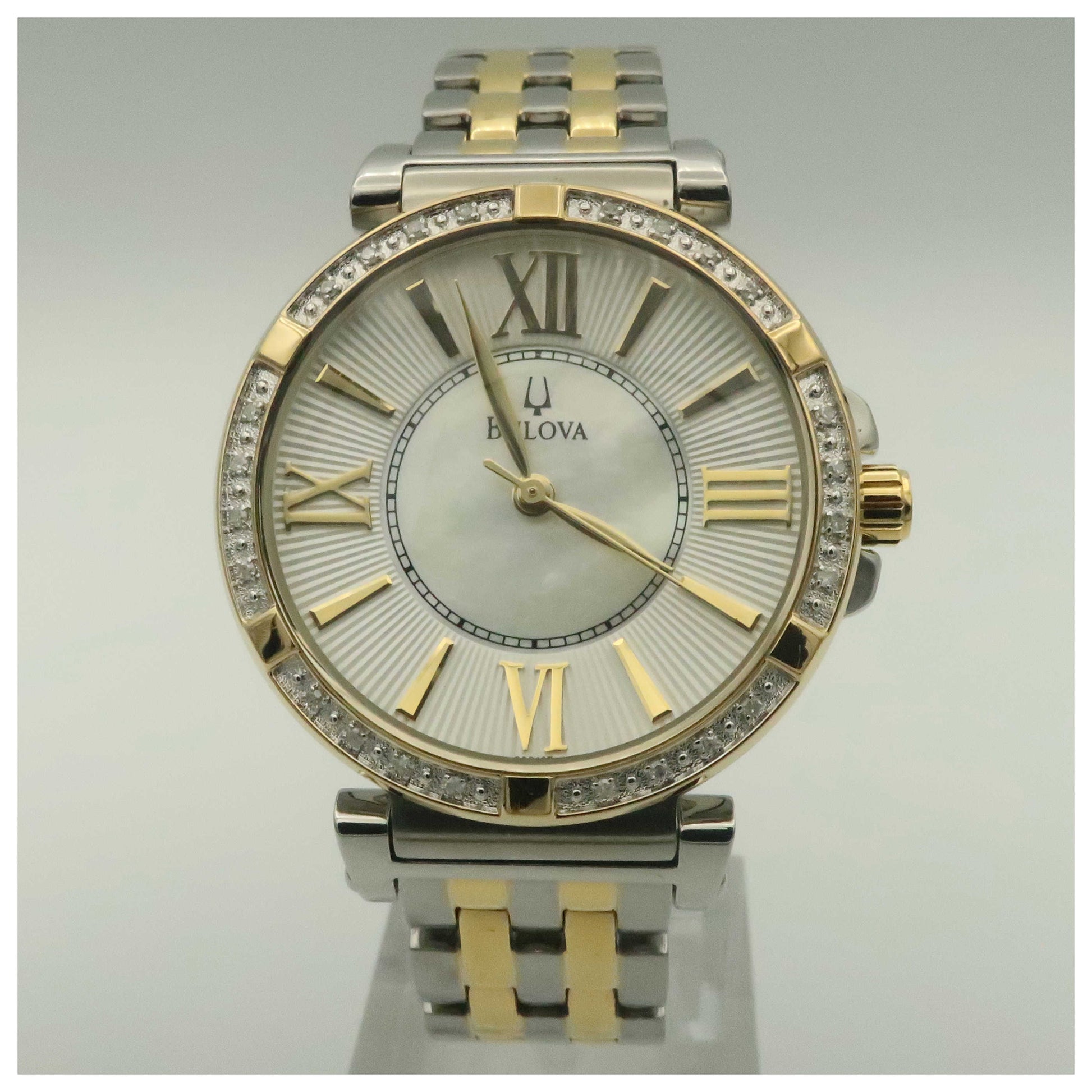 Front view of Bulova Diamonds Women's Japanese Quartz (Battery-Powered) Watch 98R167-PO