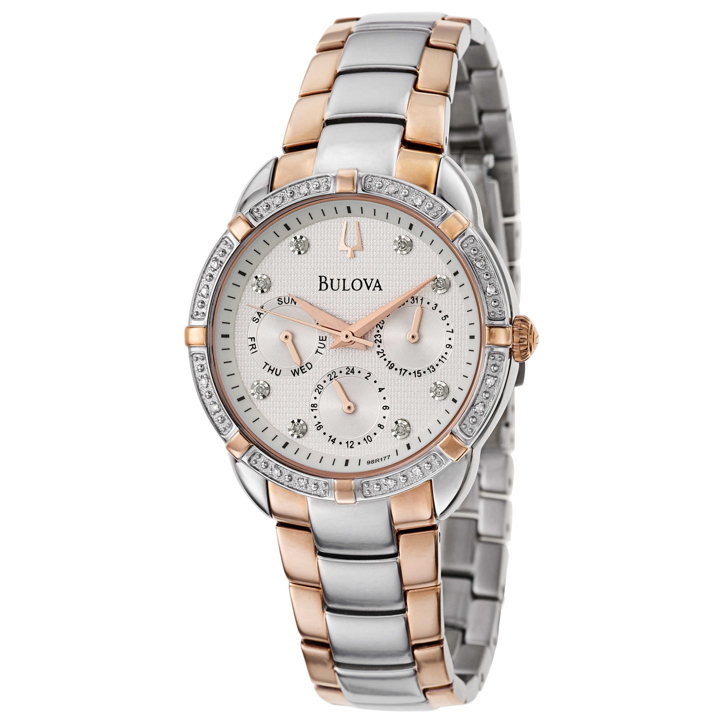 Front view of Bulova Diamonds Women's Japanese Quartz (Battery-Powered) Watch 98R177
