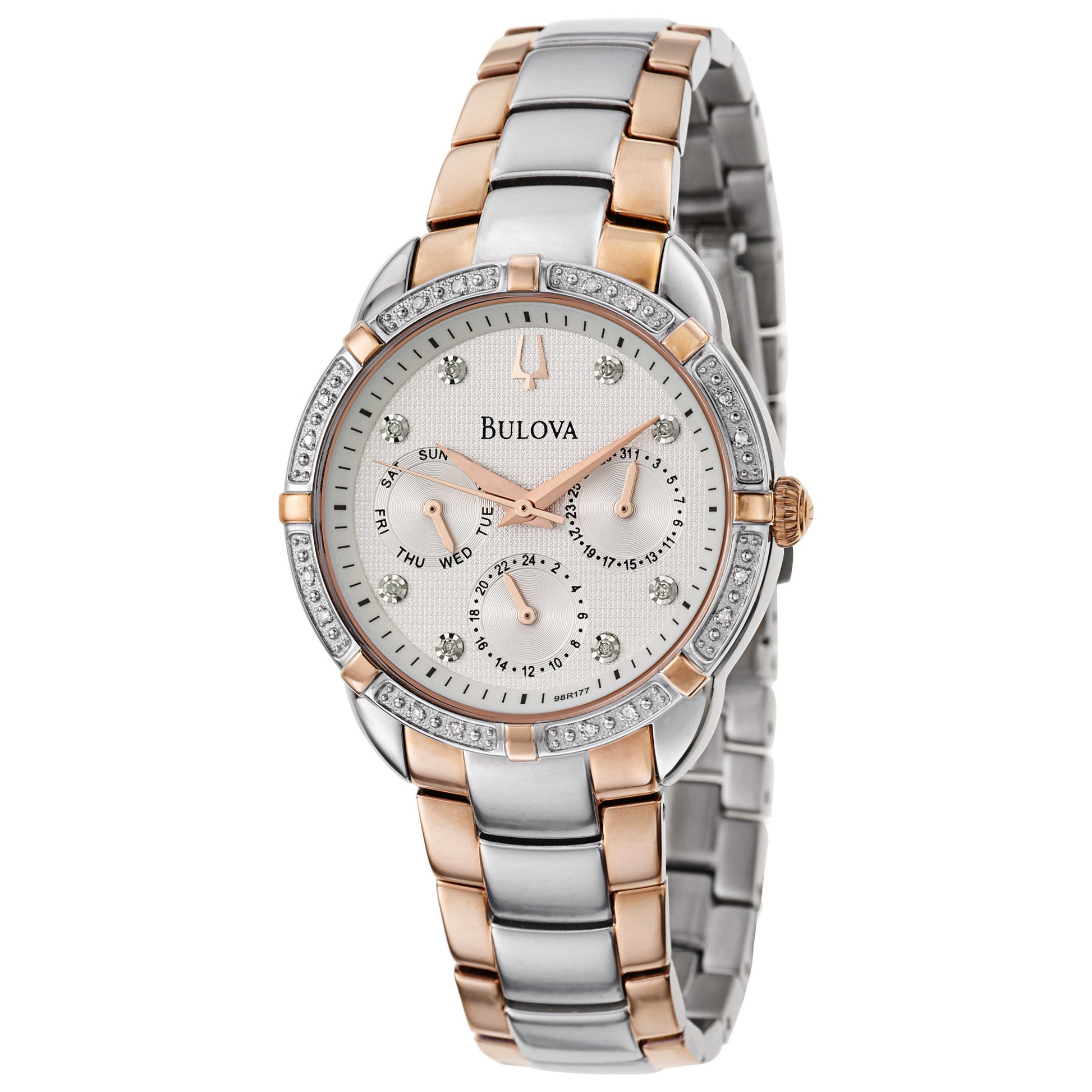 Front view of Bulova Diamonds Women's Japanese Quartz (Battery-Powered) Watch 98R177