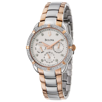 Front view of Bulova Diamonds Women's Japanese Quartz (Battery-Powered) Watch 98R177