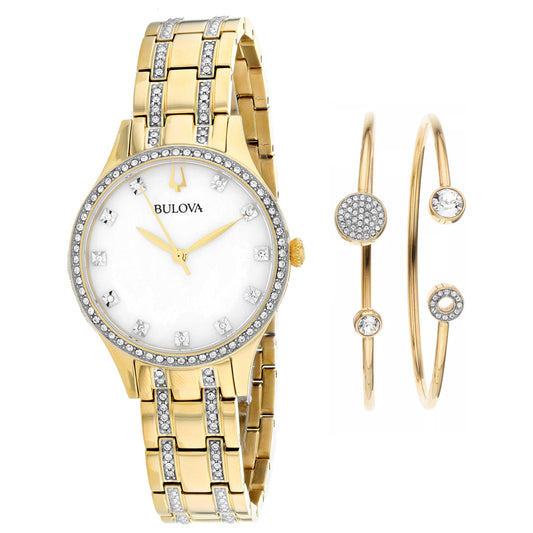 Front view of Bulova Crystal Gift Set Women's Quartz Watch 98X119