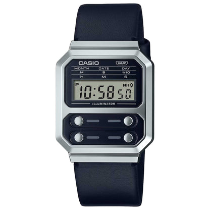 Front view of Casio Retro Vintage Unisex Quartz Watch A100WEL-1AEF
