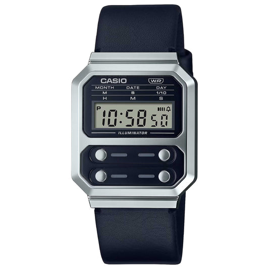 Front view of Casio Retro Vintage Unisex Quartz Watch A100WEL-1AEF