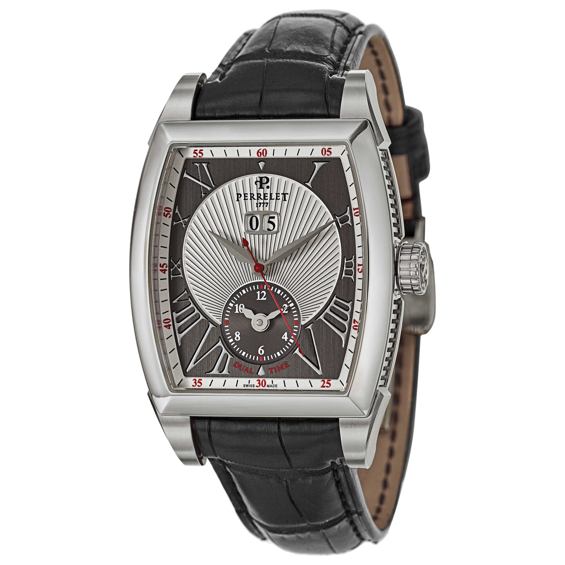 Front view of Perrelet Big Date Dual Time Men's Automatic Watch A1019-7