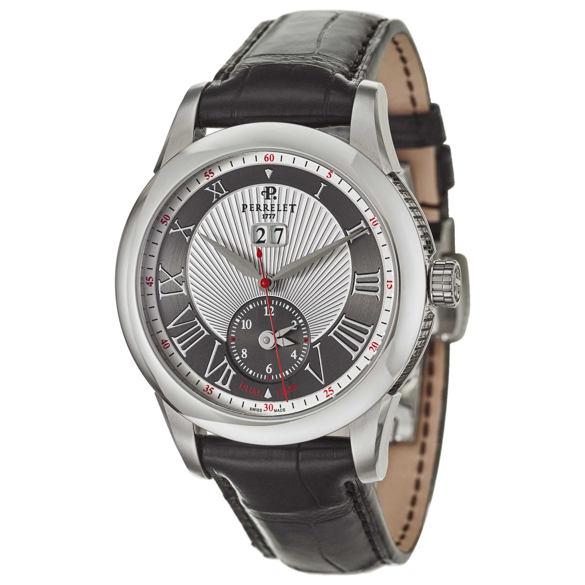 Front view of Perrelet Big Date Dual Time Men's Automatic Watch A1027-7